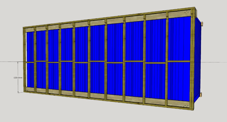 Attach studs and noggins to a shipping container - rendered image of the container