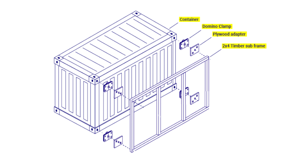 framing a shipping container using Domino Clamp and Plywood adapter