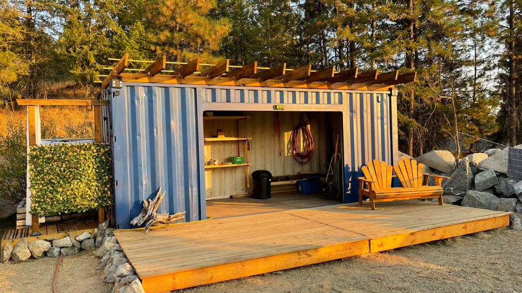 Pergola roof on a shipping container