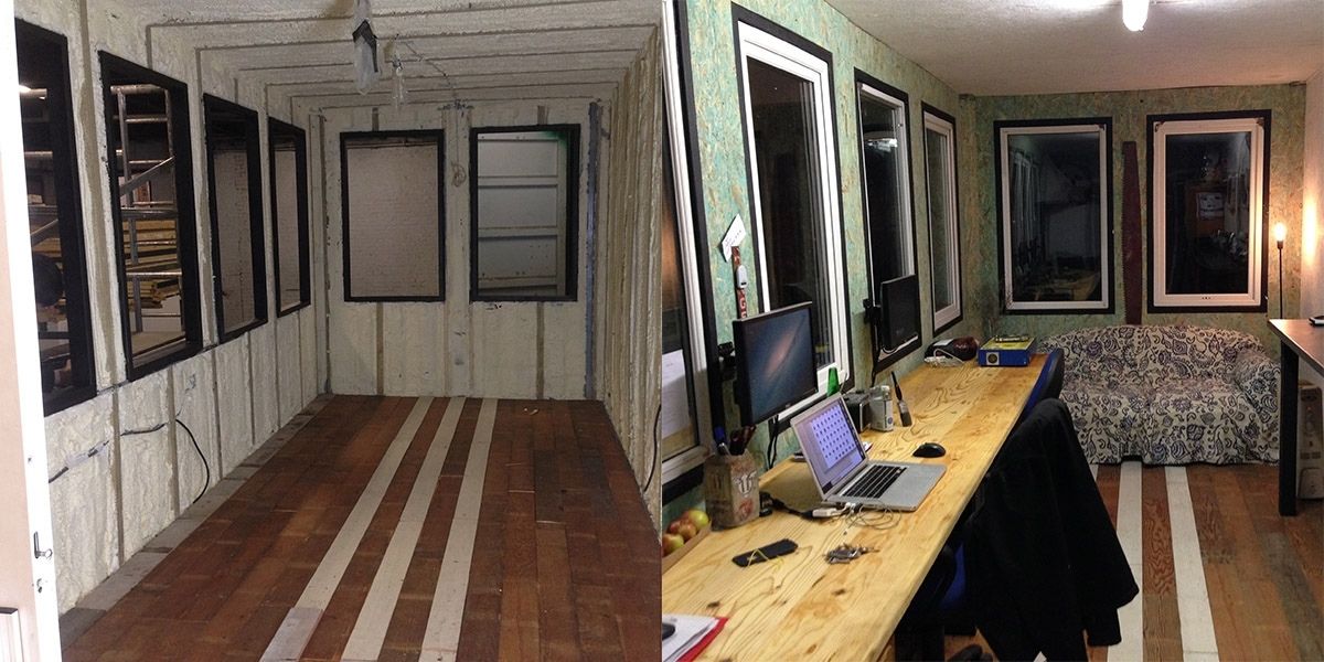 Shipping container office office before and after conversion