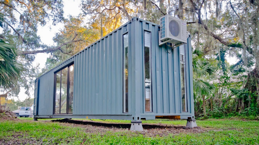 Shipping container on blocks