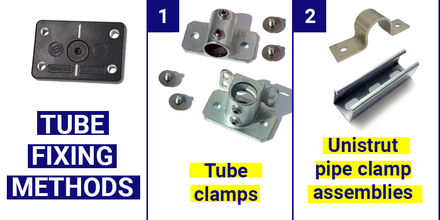 Tube fixing methods - Pipe clamps and Unistrut pipe clamp assemblies
