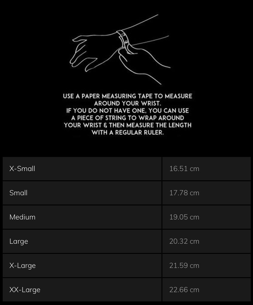 VRVO Bracelet Size Chart