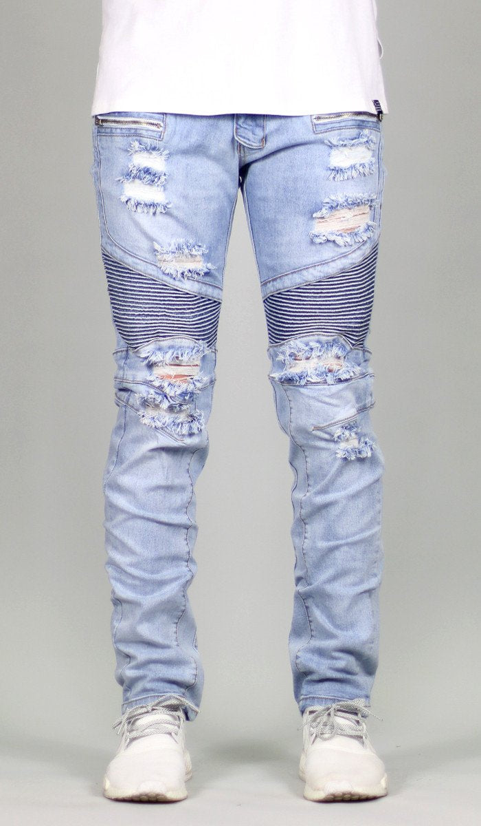 blue jean biker jeans