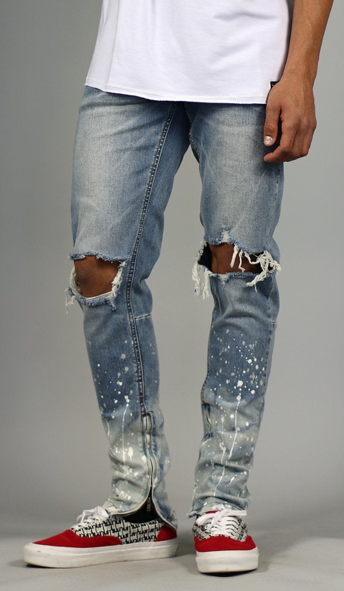 tapered zipper jeans