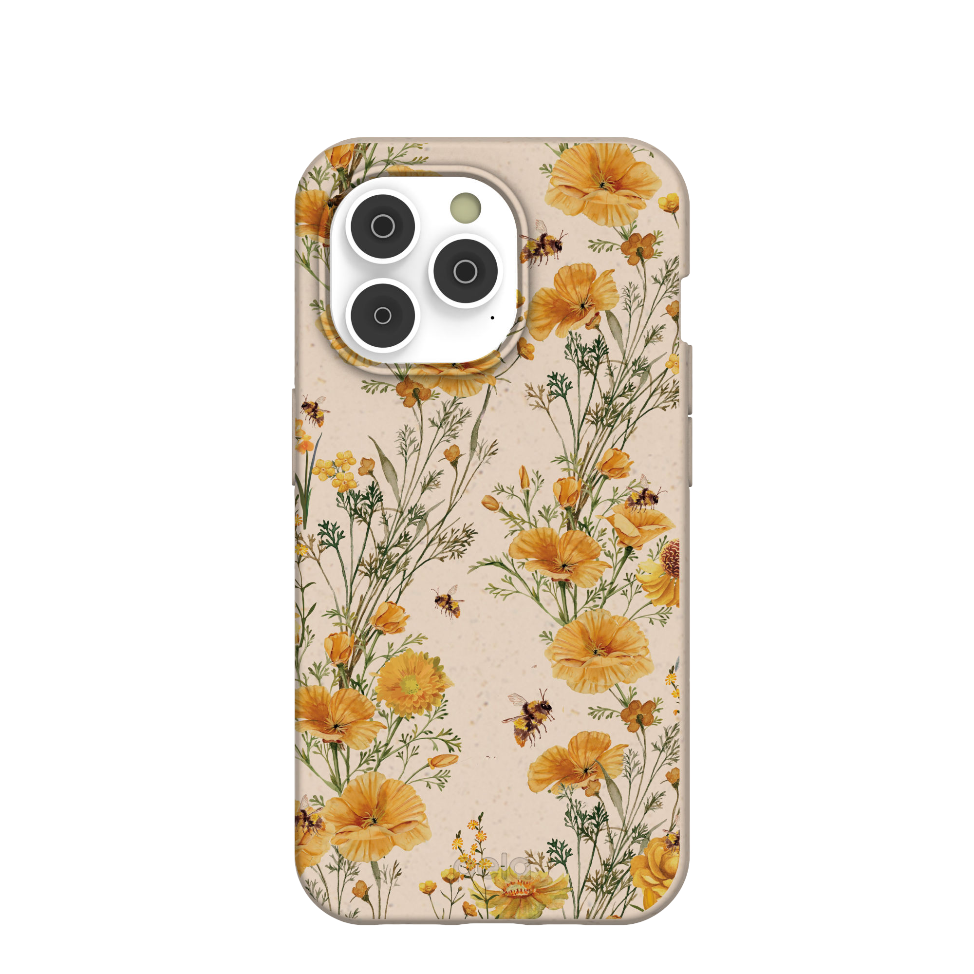 Smartphone case with floral and bee design.