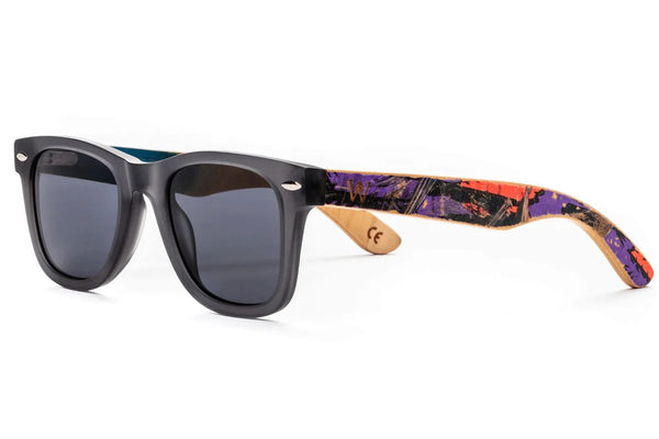 A pair of sunglasses made from recycled materials