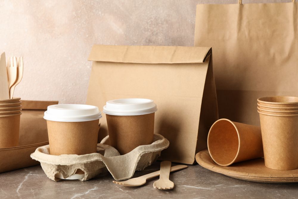 Collection of cups and plates made with biodegradable and organic matter