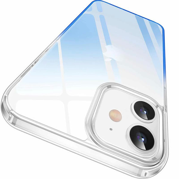 A clear and blue ombre phone case on a white background