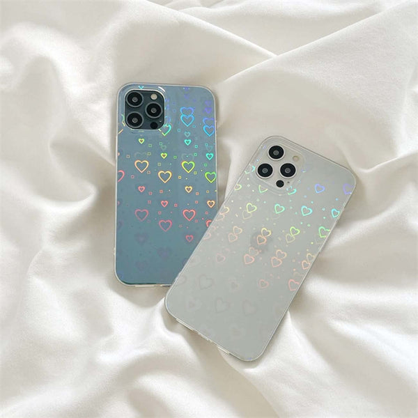 Cute iphone cases with holographic hearts