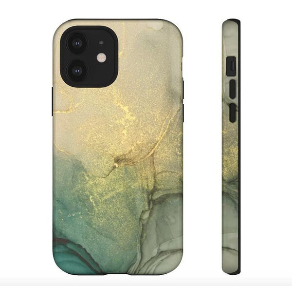 A gold and smoky gray marble phone case