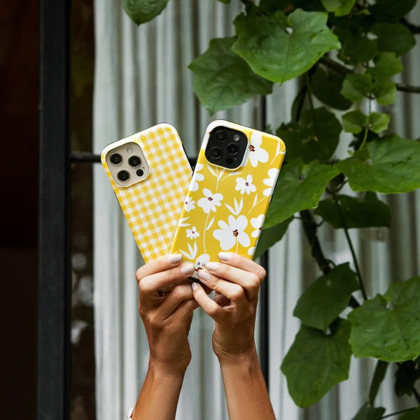 Pretty yellow burga phone cases in girls hand