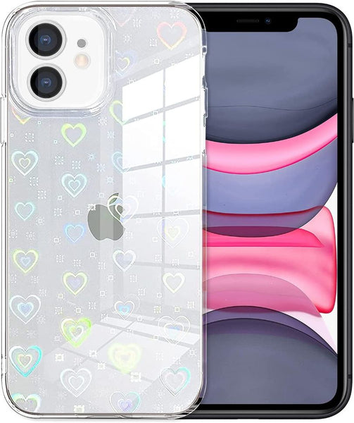 Pretty hologram hearts on mobile cover