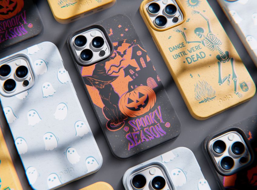 three halloween iphones laid next to each other