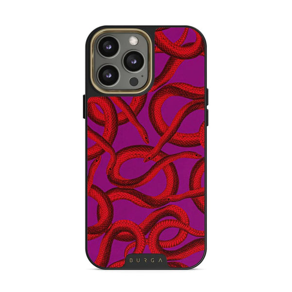 magenta iphone case with red snakes on it