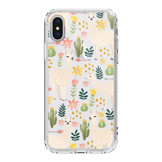 iphone xs max phone case with llamas and cacti on it