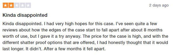 Customer complaining about CASETiFY case falling apart