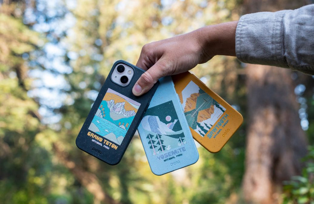 A hand holding up three phone cases