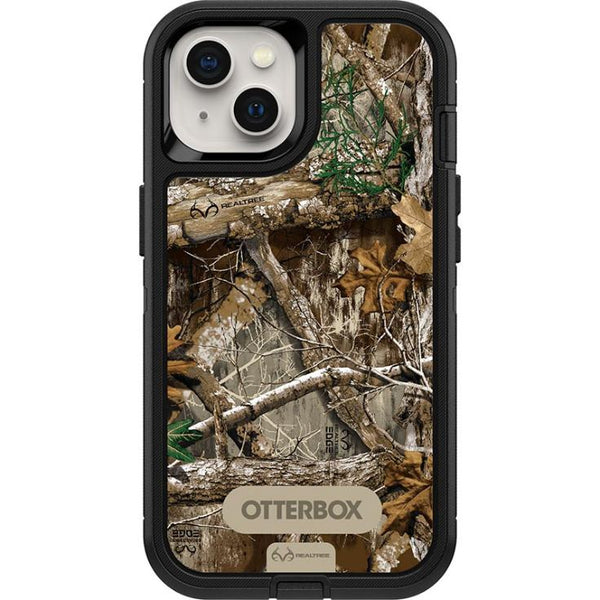 A phone in a case with a camo pattern on a white background
