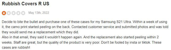 Buyer complaining about the print on their phone case peeling