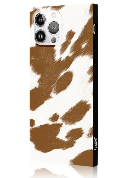 iphone case with a tan and white cow pattern