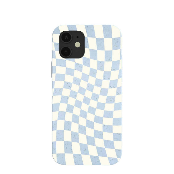 Mobile cell cover with blue checkerboard print