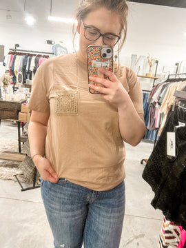 Mocha Crochet Pocket Tee