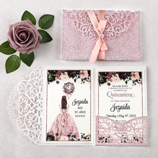 5X7.3 Inch Glitter Silver 50PCS Blank Quinceanera Invitations Kit Laser Cut  Hollow Rose Pocket Quinceanera Invitation Cards with Envelopes for  Quincenera Birthd - China Greeting Card and Paper Card price