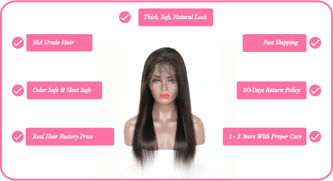 Black Show Hair virgin human hair straight full lace front wigs