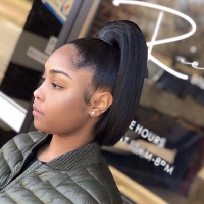 Side Part Sleek Down Ponytail Hairstyle Cardi B Inspired Ponytail  Hairstyle 