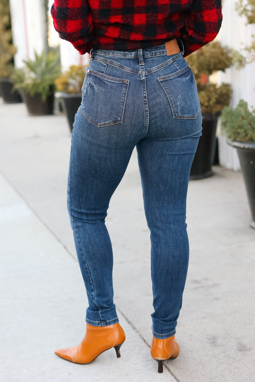 Feeling Bold Dark Blue Denim High Rise Skinny Ankle Jeans – Lily & Grace  Clothing