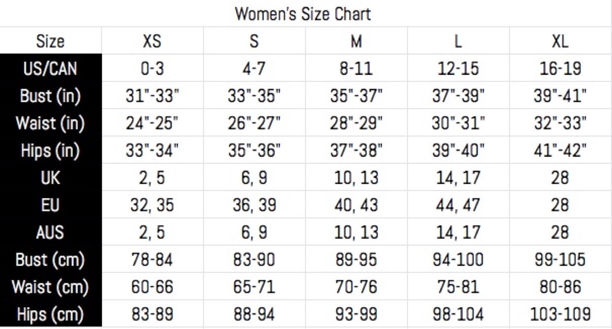 level 99 size chart