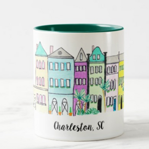 rainbow row coffee mug