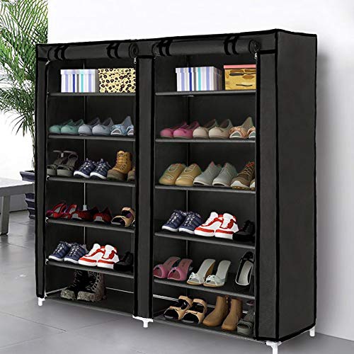 Photo 1 of Blissun Shoe Rack Shoe Storage Organizer Cabinet Tower with Non-Woven Fabric Cover (Black)