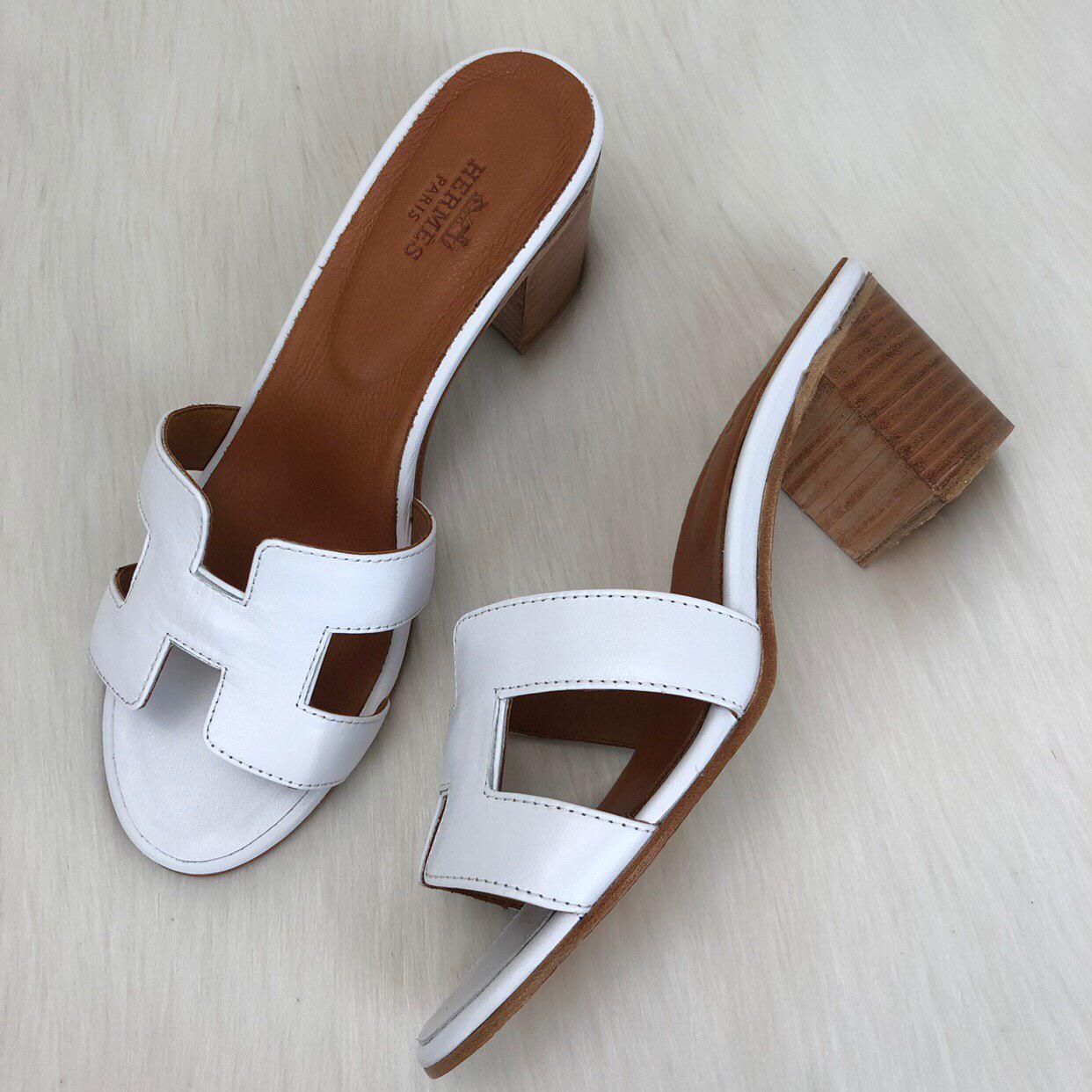 hermes white slippers