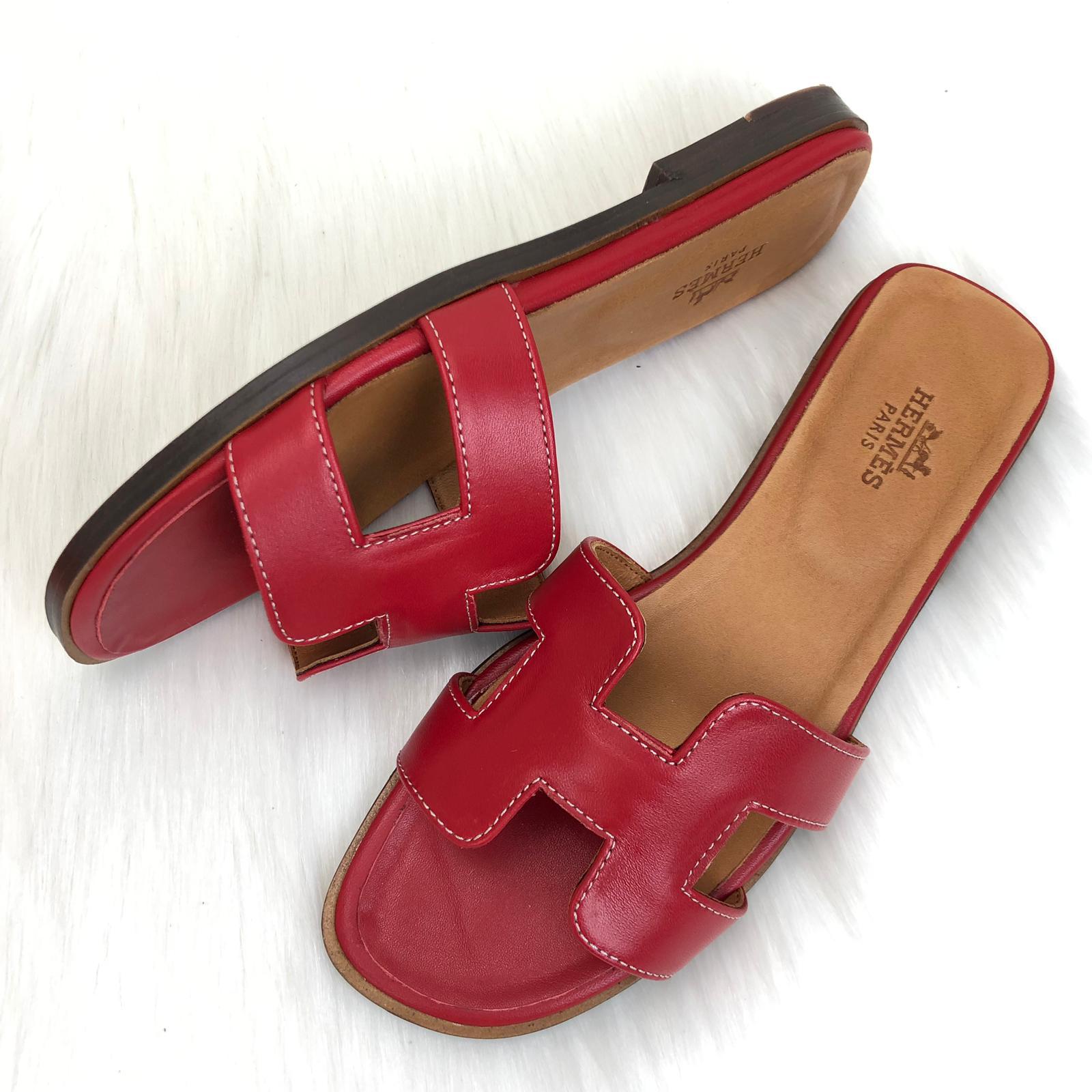 hermes red oran sandals