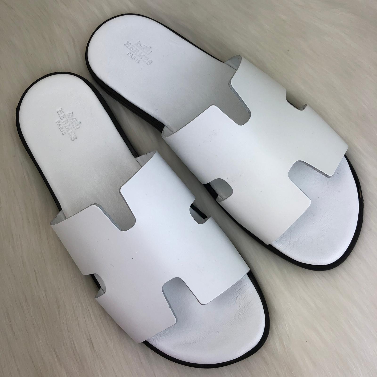 hermes white slippers