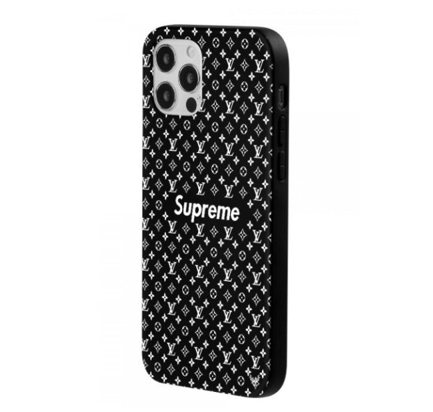 Louis Vuitton Supreme Iphone 12 Pro Max Phone Case Black World Leather Design