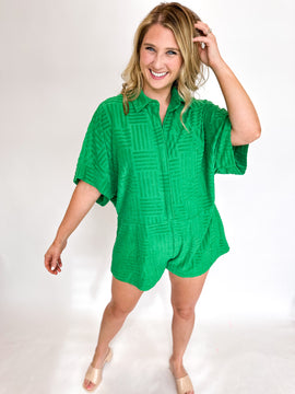 Hamptons Terry Cloth Romper - Kelly Green