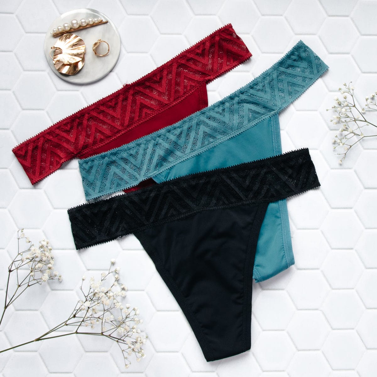 Set of 3 menstrual thong with lace - The Bamboo House product image