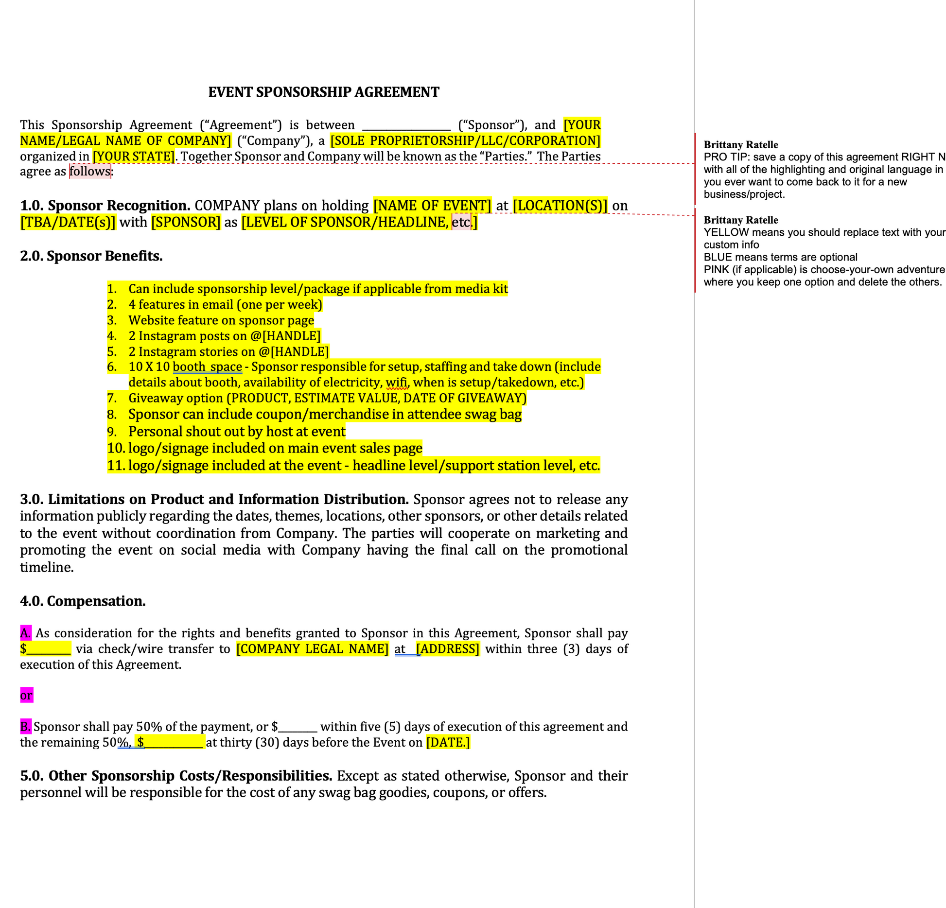 Event Sponsorship Agreement Template Creative Contracts