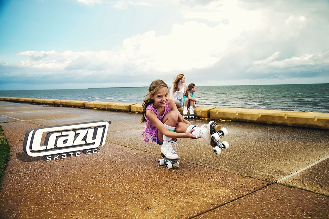 girl skating on dock with celebrity art skates by crazy skates