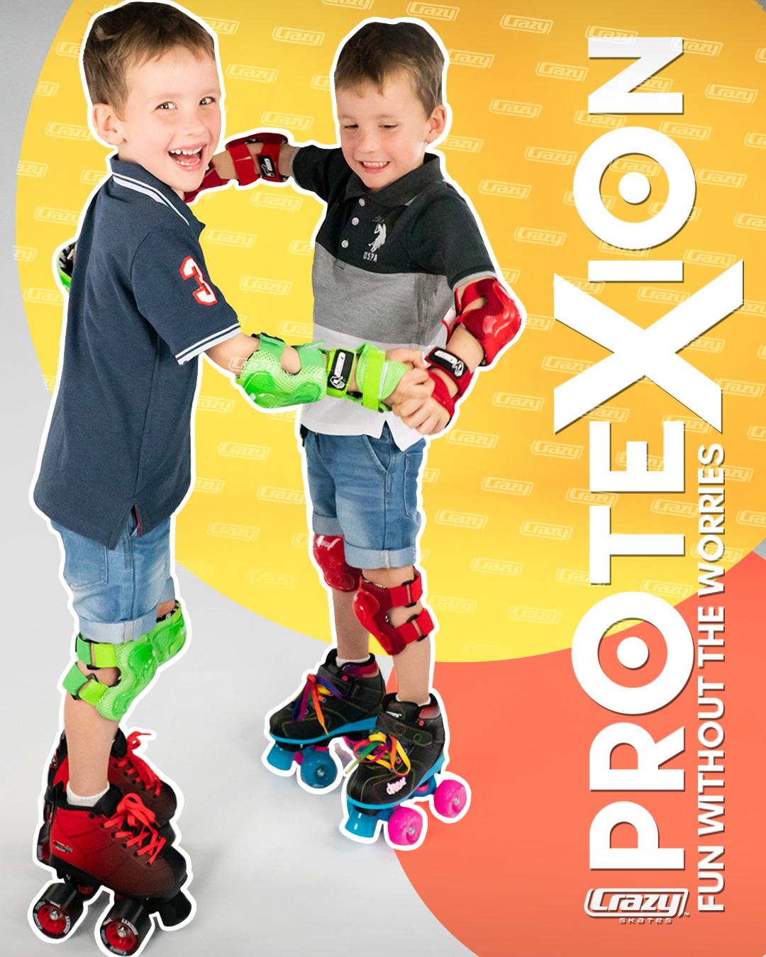 kids with skates and safety pads