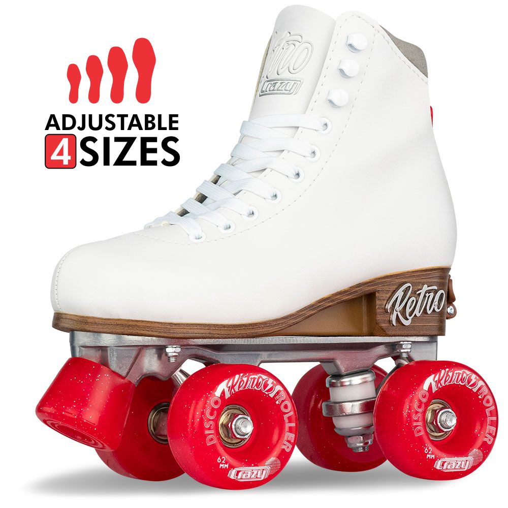 RETRO White - Size Adjustable Roller Skates - Crazy Skates USA product image