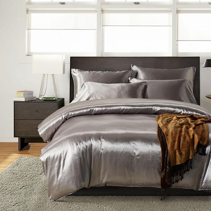 Satin Silk Duvet Cover Set Us Size 3pcs Set Modern Bedding Grey