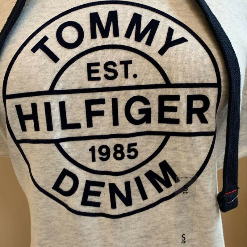 Tommy Hilfiger Denim Womens Hoodie Dress Gray Blue Heathered Short Sleeves S New