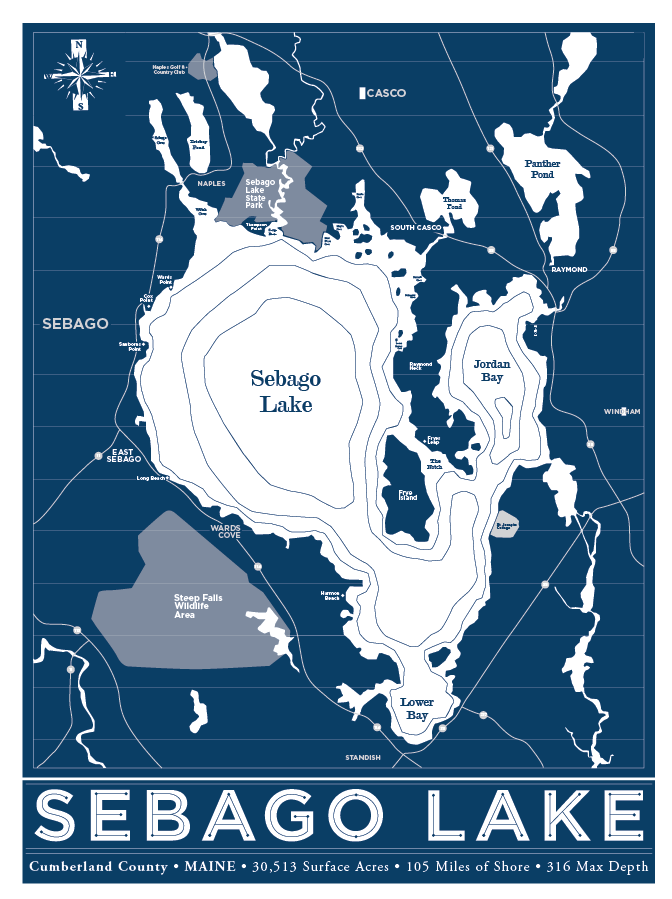 Sebago Lake Nautical Map LOST DOG Art & Frame