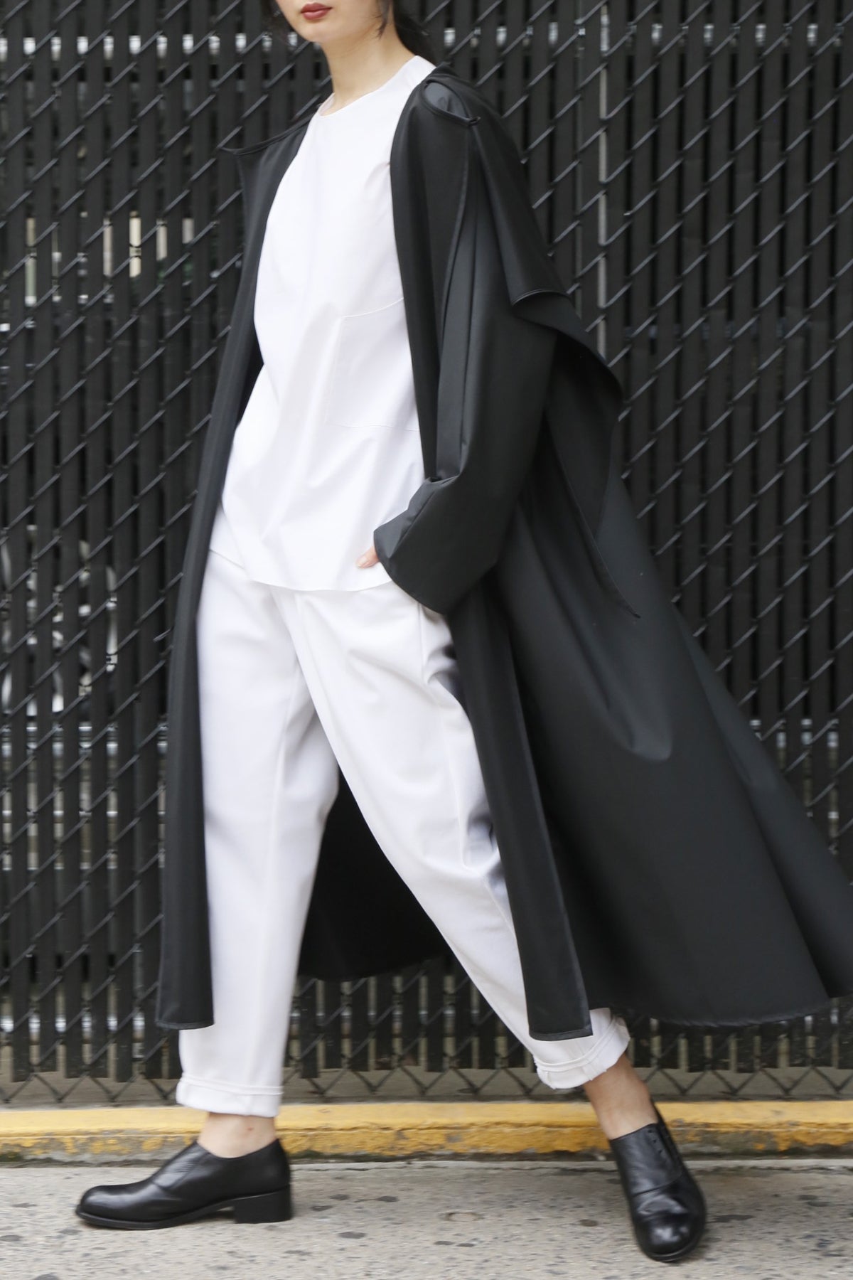 Water-Repellent Long Sweep Raincoat with Scarf Hood and Pockets