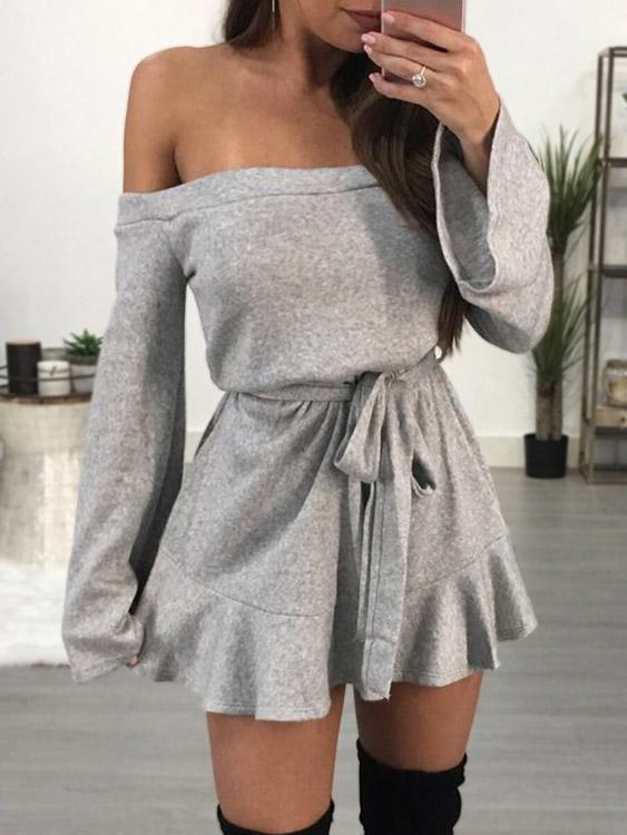 Grey Off The Shoulder Dresses