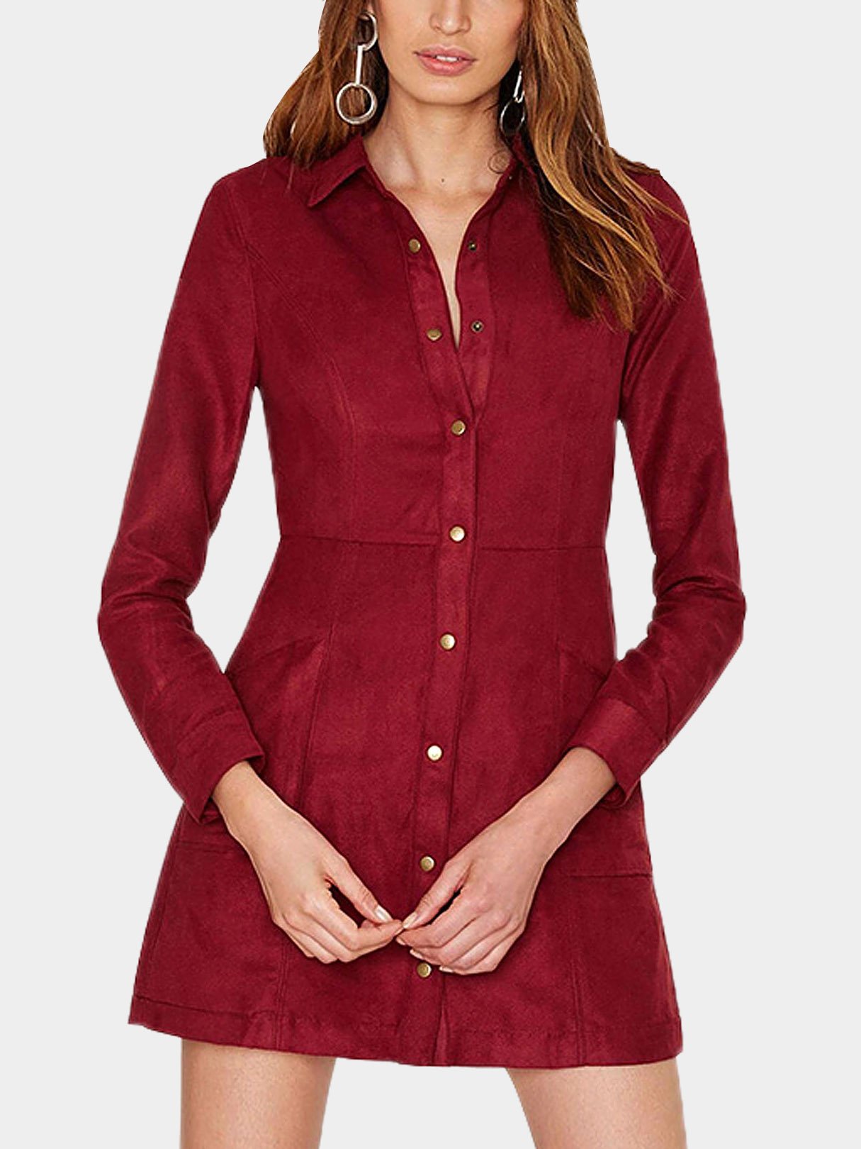 Wine Red Shirt Dresses